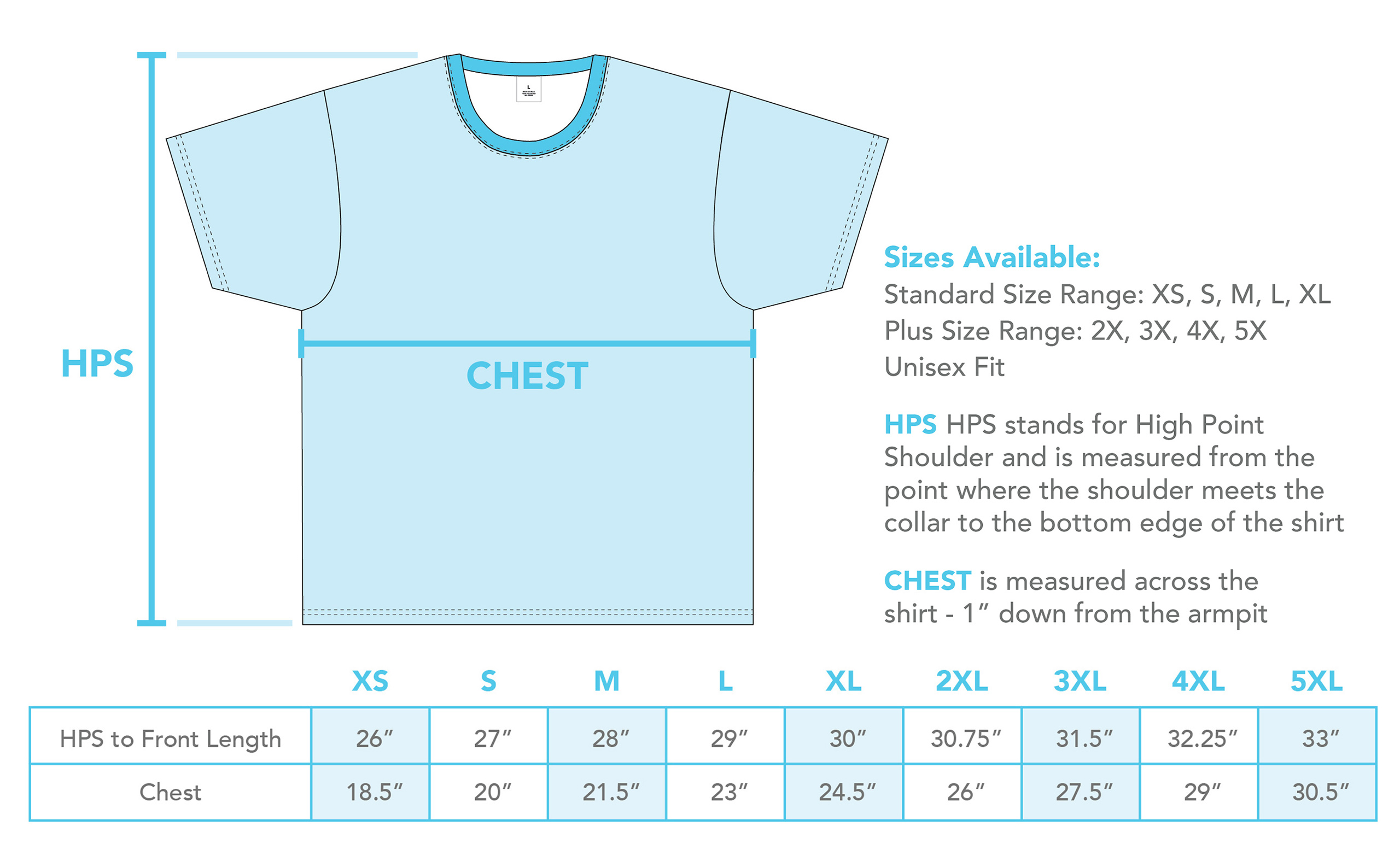 Full Color T-Shirts - Size Guide - Pop! Promos